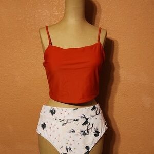 Red white floral bikini High Waisted Pool beach swim vacation resortwear cruise